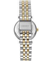 Dkny Women's Essential Glitz Silver Dial Gold Two-Tone Stainless Steel Bracelet Watch 30mm