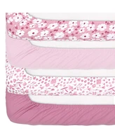 The Peanutshell Fitted Crib Sheet Set, Daisy, 4 Pack