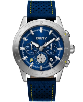 Dkny Men's Bryant Park Chronograph Dark Blue Leather Strap Watch, 44mm