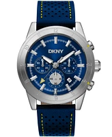 Dkny Men's Bryant Park Chronograph Dark Blue Leather Strap Watch, 44mm