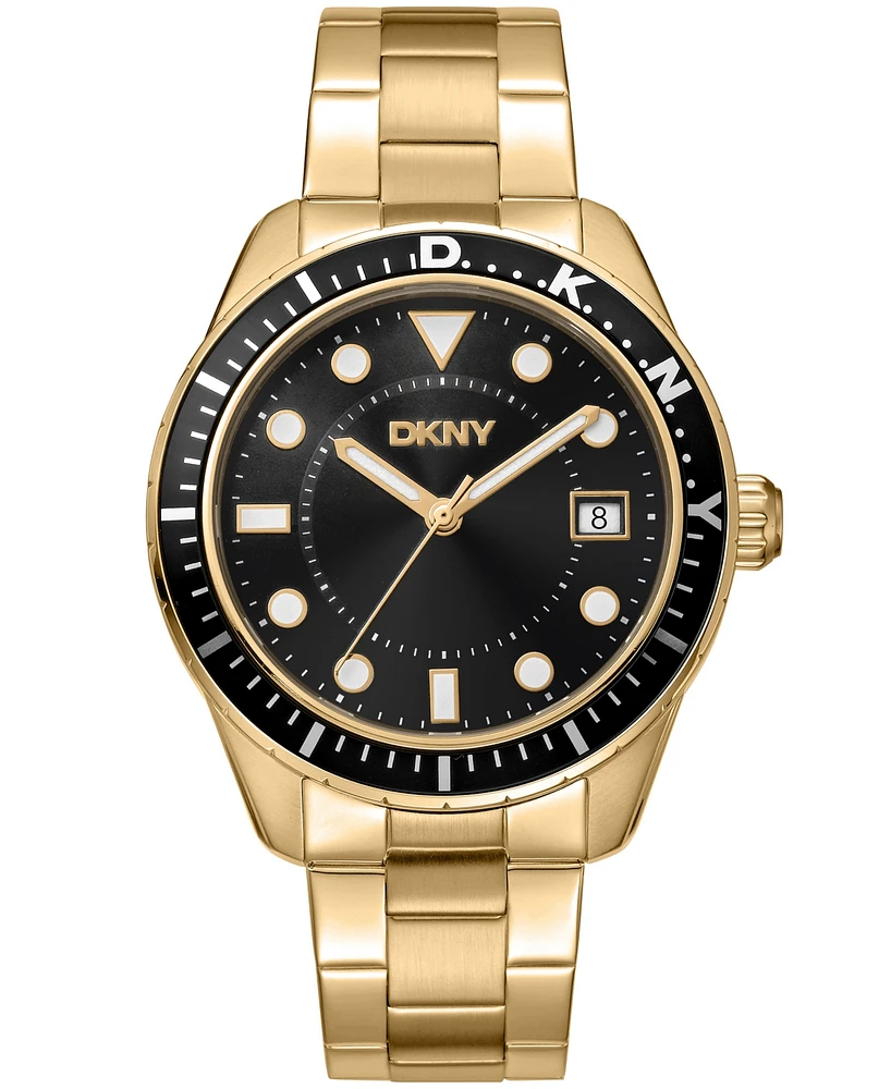 Dkny Men's Crosby Sport Black Gold-Tone Stainless Steel Bracelet Watch, 42mm