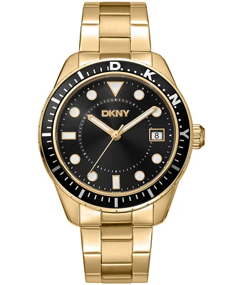 Dkny Men's Crosby Sport Black Gold-Tone Stainless Steel Bracelet Watch, 42mm