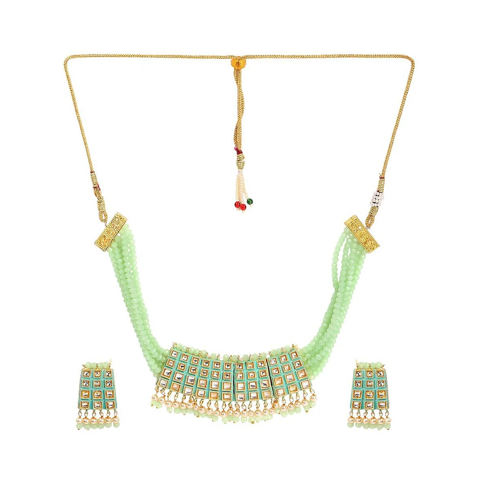 Sohi Women's Gold Plated Kundan Beaded Jewellery Set