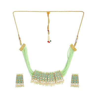Sohi Women's Gold Plated Kundan Beaded Jewellery Set