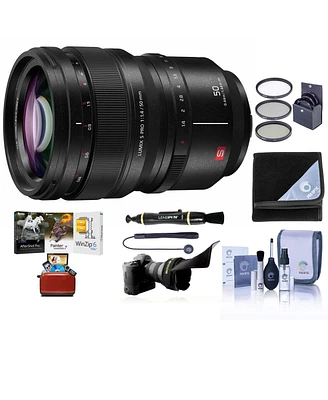 Panasonic Lumix S Pro 50mm f/1.4 Lens for L Mount, Bundle with 77mm Filter Kit, Flex Lens Shade, Lens Cleaner, Lens Wrap, Cap Tether, Cleaning Kit, Ma