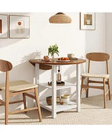 Folding Round Dining Table Drop Leaf Table with 2 Shelves for Small Spaces