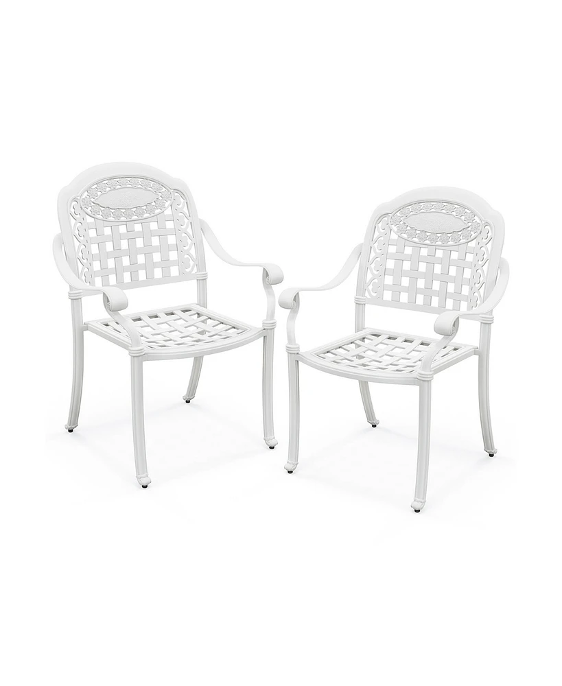 Set of 2 Cast Aluminum Patio Chairs with Armrests
