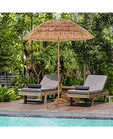 Thatched Tiki Umbrella with Foldable Stand Push Button Tilt