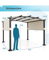 Outdoor Pergola Modern Arched Patio Garden Shelter with Retractable Sunshade Canopy