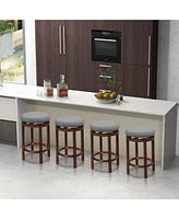 Set of 2 Upholstered Swivel Round Bar Stools 26'' Wooden Pub Kitchen Chairs