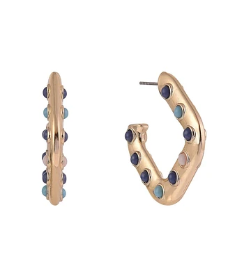 Rachel Rachel Roy Gold Tone Square Post Hoop Earrings with Stone Inlay