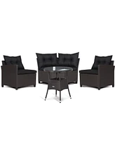 Gymax 4PCS Wicker Patio Sofa Set Rattan Outdoor Furniture Set w/ Cushions