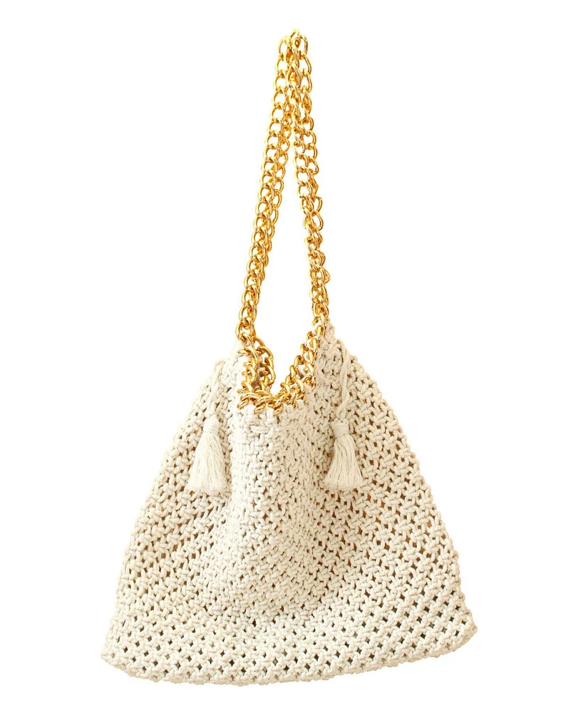Colette Macrame Beach Bag In Off-White