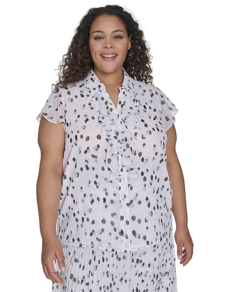 Calvin Klein Plus Size Dot-Print Ruffled Blouse
