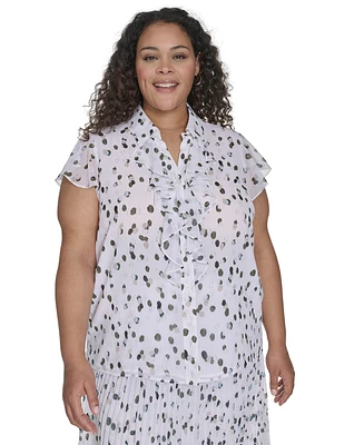Calvin Klein Plus Size Dot-Print Ruffled Blouse