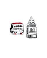 Bling Jewelry Set of 2 London Big Ben and Double Decker Bus Charm Bead Sterling Silver