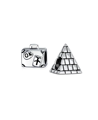 Bling Jewelry Set of 2 Vacation Travel Suitcase Luggage & Egyptian Pyramid Charm Bead Silver
