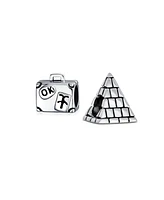 Bling Jewelry Set of 2 Vacation Travel Suitcase Luggage & Egyptian Pyramid Charm Bead Silver