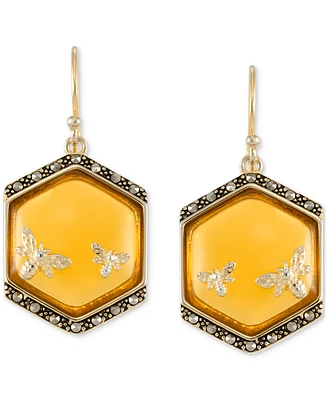 Amber & Marcasite Polygon Bee Drop Earrings in 18k Gold-Plated Sterling Silver