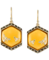 Amber & Marcasite Polygon Bee Drop Earrings in 18k Gold-Plated Sterling Silver