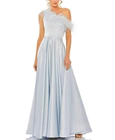 Mac Duggal Women's One Shoulder A Line Gown With Feather Detail