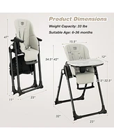 Costway Baby Foldable High Chair w/ Double Removable Trays