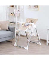 Costway Baby Foldable High Chair w/ Double Removable Trays