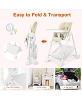 Costway Baby Convertible Folding Adjustable High Chair withWheel Tray Storage Basket