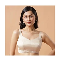 One Minute Saree Women's Tia Cream Satin Blouse with Criss-Cross Adjustable Back Tie