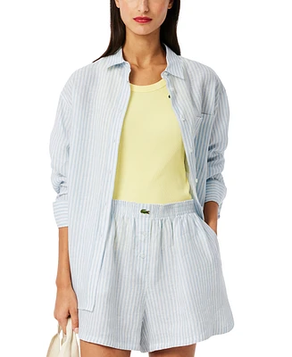 Lacoste Usa Women's Linen Oversized Striped Shirt