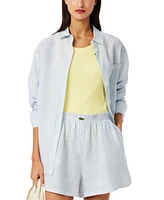 Lacoste Usa Women's Linen Oversized Striped Shirt