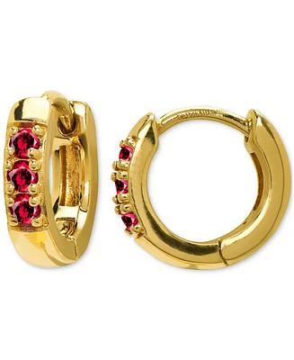 Lab Grown Ruby Three Stone Huggie Hoop Earrings (1/3 ct. t.w.) in 14k Gold-Plated Sterling Silver, 0.44"
