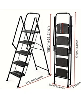 5 Step Lightweight Folding Ladder with Wide Anti-Slip Pedal and Safety Handle, Multi-Purpose Steel Step Ladder