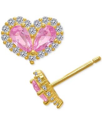 Lab Grown Pink Sapphire (1-1/5 ct. t.w.) & Lab Grown White Sapphire (1/4 ct. t.w.) Double Pear Heart Stud Earrings in 14k Gold-Plated Sterling Silver