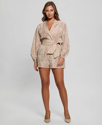 Guess Women's Michela Embroidered Cotton Blouson-Sleeve Romper