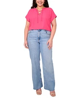 Vince Camuto Plus Lace-Up Short-Sleeve Top