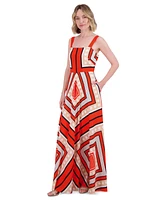Eliza J Petite Printed Square-Neck Sleeveless Dress
