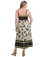 Siena Plus Square-Neck Border-Print Maxi Dress