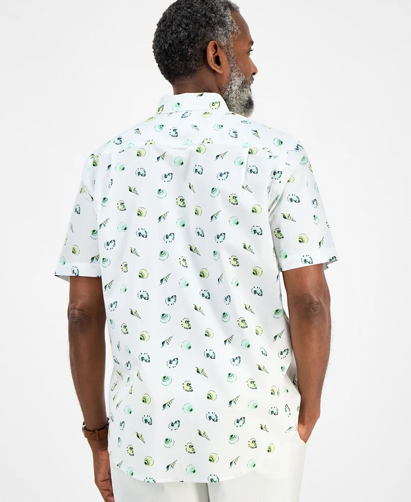 Club Room Men's Short Sleeve Seashell Print Button-Down Shirt, Exclusively at Macy's