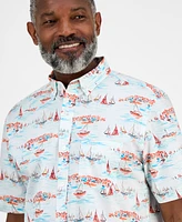 Club Room Men's Short Sleeve Sailboat Scene Print Button-Down Shirt, Exclusively at Macy's