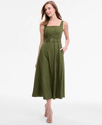 Taylor Women's Square-Neck Button-Front A-Line Dress