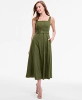 Taylor Women's Square-Neck Button-Front A-Line Dress