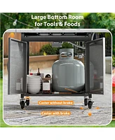 Cowsar Bbq Gas Propane Grill 3 Burner Cast Iron Flat Grill Griddle Combo with Side Burner Stainless Steel 34000 Btu for Outdoor Cooking Backyard Barbe