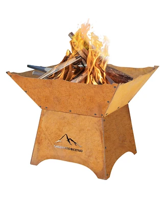 Aoodor 24" Rustic Corten Steel Fire Pit with 12" Stand, Rust Patina Finish, Detachable Wood-Burning Fire Bowl for Outdoors, Patio Decor
