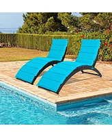 2PCS Folding Patio Rattan Lounge Chair Chaise Cushioned Portable Garden Lawn