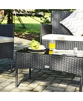 4PCS Patio Rattan Furniture Set Cushioned Sofa Coffee Table Backyard Porch