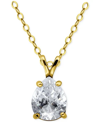 Giani Bernini Cubic Zirconia Pear Solitaire Pendant Necklace, 16" + 2" extender, Exclusively at Macy's
