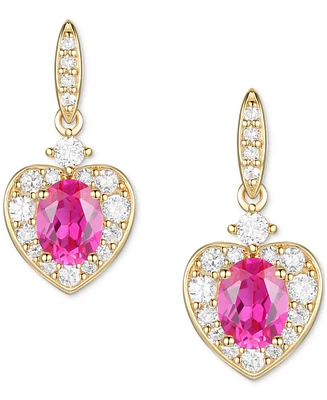 Lab Grown Ruby (5/8 ct. t.w.) & Lab Grown White Sapphire (1/3 ct. t.w.) Heart Halo Drop Earrings in 14k Gold-Plated Sterling Silver