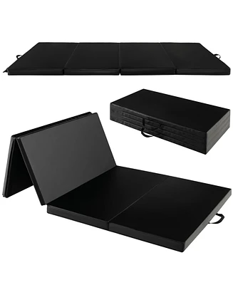 Folding Gymnastics Mat with Carry Handles and Sweatproof Detachable Pu Leather Cover-Black