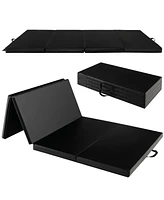 Folding Gymnastics Mat with Carry Handles and Sweatproof Detachable Pu Leather Cover-Black